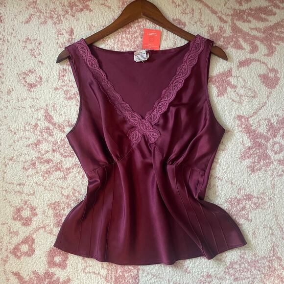 Romantic Deep Rose Satin Lace 90s Blouse - Picture 6 of 7
